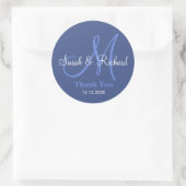 Blauw Dank u Bruiloft Monogram Sticker (Tas)