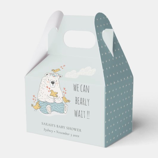 Blauw dat we kunnen wachten op Beer vogelpest Baby Bedankdoosjes (Achterkant)