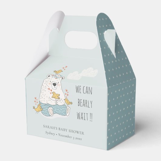 Blauw dat we kunnen wachten op Beer vogelpest Baby Bedankdoosjes (Voorkant Zijde)