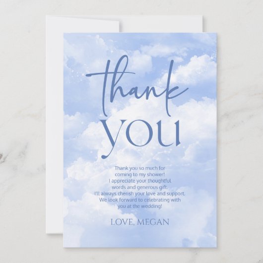 Blauw De Bruid Is Op Wolk Nine Bruiloftsfeest Bedankkaart (Voorkant)