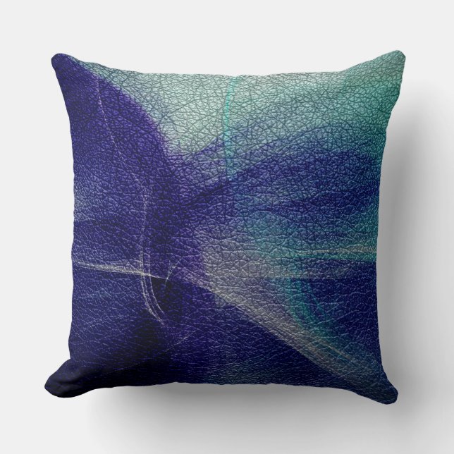 Blauw Deco Leather Kijk Kussen (Voorkant)