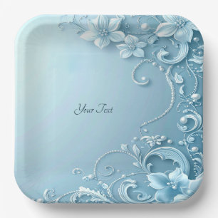 Blauw decoratief bloemmotief papieren bord