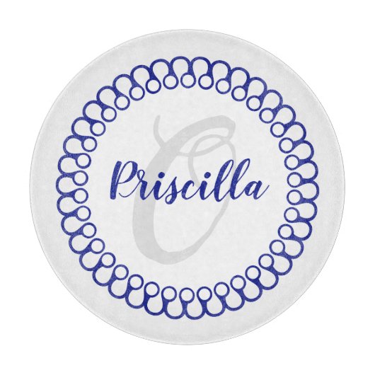 Blauw decoratieve cirkelmonogram snijvlak snijplank (Voorkant)