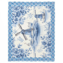 Blauw Delfts Molen Bloemtegeltje Rand