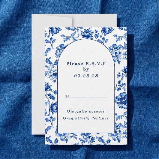  Blauw delftware Bloemen bruiloft Kaart