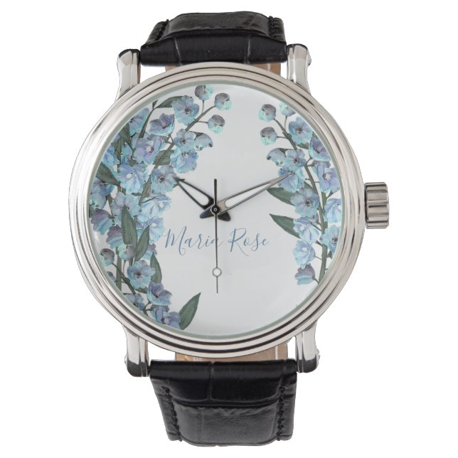 Blauw Delphinium Horloge (Voorkant)