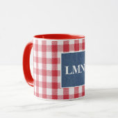 Blauw denim 11oz Combo (rood en wit) Mok (Voorkant links)