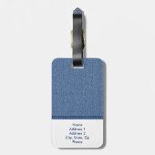 Blauw denim, blauw blauw blauw leder en opvallende bagagelabel (Achterkant verticaal)