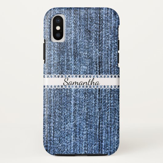 Blauw Denim-blik met lint iPhone X-Hoesje Case-Mate iPhone Case (Achterkant)