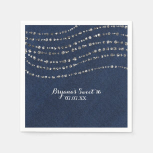 Blauw Denim & Diamanten Fonkelende Bling Verjaarda Servetten