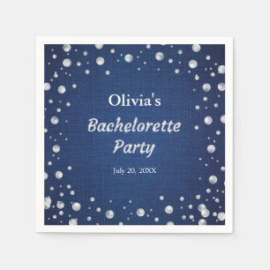 Blauw Denim Diamanten Parels Bachelorette Feest  Servet