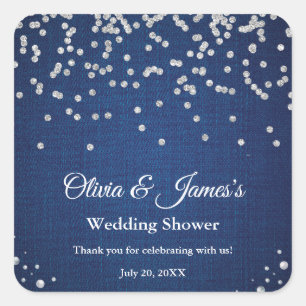 Blauw Denim Diamanten Parels Koppel Trouw Bruiloft Vierkante Sticker