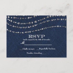 Blauw Denim & Diamonds Fonkelende Bling Feest RSVP Kaartje