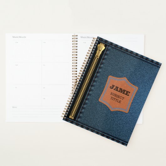 Blauw denim doek met rits en label Jean stof Planner (Display)