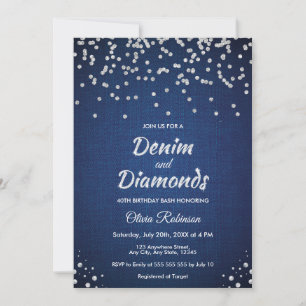Blauw Denim en Diamanten 40e Verjaardag Kaart