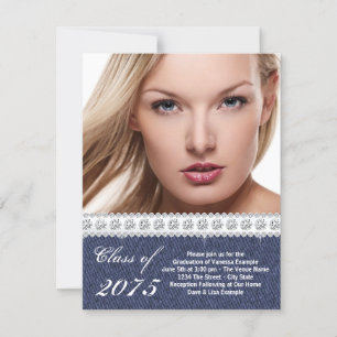 Blauw Denim en Diamanten Afstudeeraankondiging Kaart