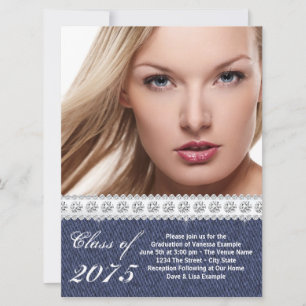 Blauw Denim en Diamanten Afstudeeraankondiging Kaart