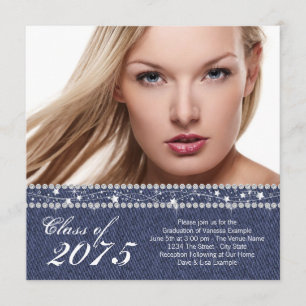 Blauw Denim en Diamanten Afstudeeraankondiging Kaart
