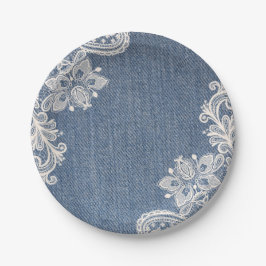 Blauw denim- en Lace Country Chic Paper-Bord Papieren Bordje