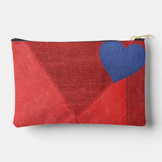 Blauw Denim Heart op rood Etui (Achterkant)