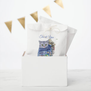 Blauw denim, kant, kostuum sieraden & Kittens Bedankzakje