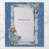 Blauw denim, kant, kostuum sieraden & Kittens Wijn Etiket (Enkel label)