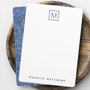 Blauw denim monogram initiaal naam plat notitiekaartje