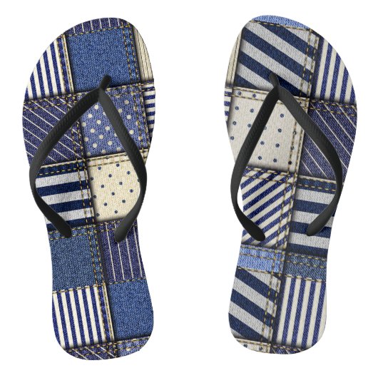Blauw Denim Patchwork Teenslippers (Voetbed)
