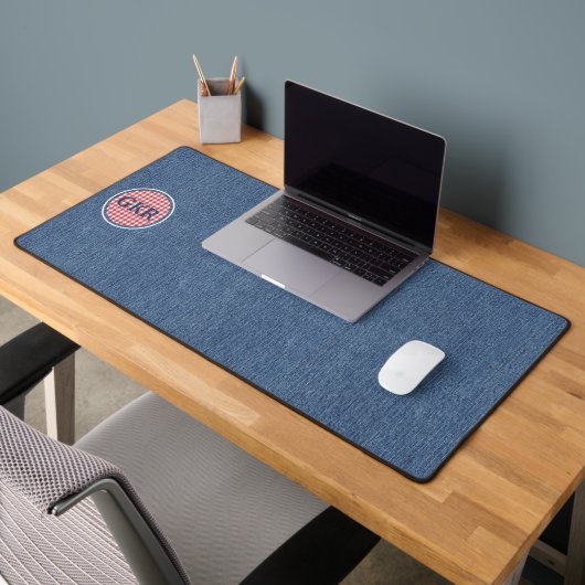 Blauw Denim Print Monogram Rood & Wit Check Bureaumat (Kantoor 2)