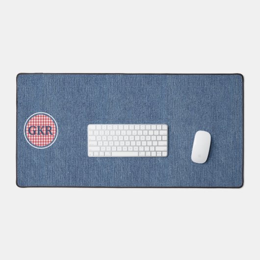 Blauw Denim Print Monogram Rood & Wit Check Bureaumat (Keyboard & Muis)