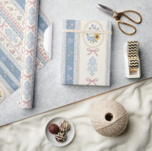 Blauw denim shabby chic vintage cadeau cadeaupapier