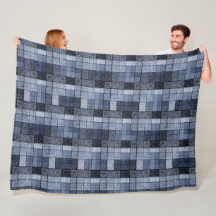 Blauw, denim, tartan, gif. fleece deken