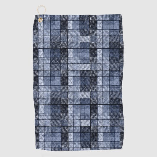 Blauw, denim, tartan, gif. golfhanddoek (Voorkant)