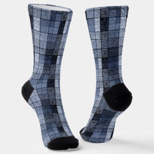Blauw, denim, tartan, gif. sokken