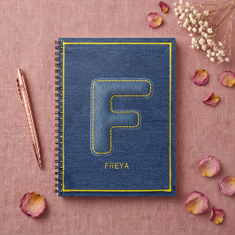 Blauw denim textuur monogram initiaal F naam Notitieboek