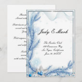 Blauw dennenhout winter kerst bruiloft menu kaart (Voorkant / Achterkant)