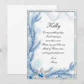 Blauw dennenwinter Kerstmis Trouwdag Getuige bruid Kaart (Voorkant / Achterkant)