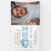Blauw deze kleine pompofoto 1e verjaardag spandoek (Verticaal)