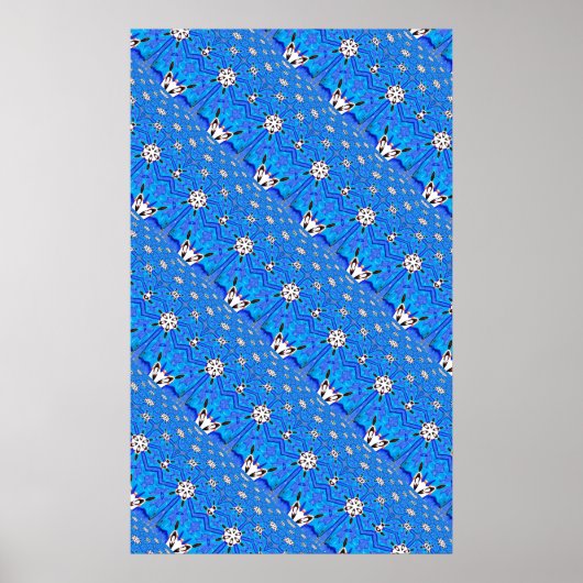 blauw diadonal geometric grid poster (Voorkant)