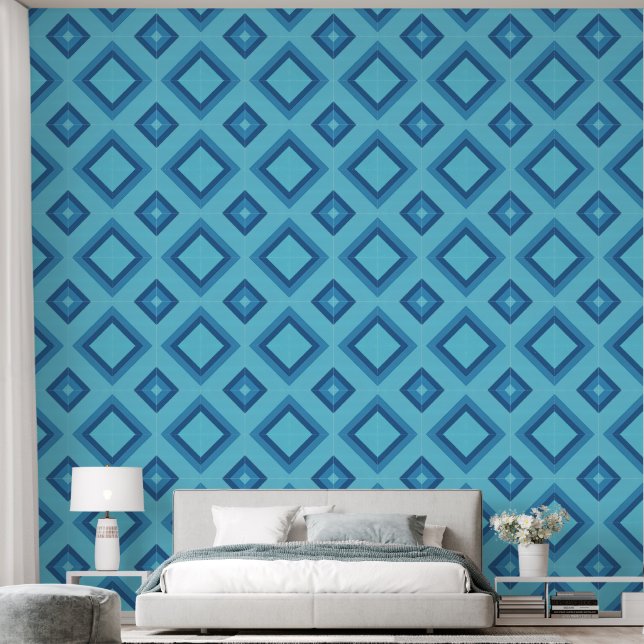 Blauw Diamanten Patroon Behang (Slaapkamer)
