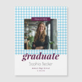 Blauw Diamantpatroon Afstuderen Fotomagneet (Voorkant)