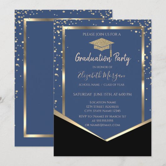 Blauw, Diamonds Gold Graduation Cap Afstuderen Kaart (Voorkant / Achterkant)