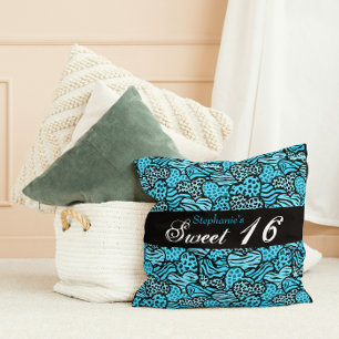 Blauw dierlijk patroon harten Sweet Sixteen Kussen
