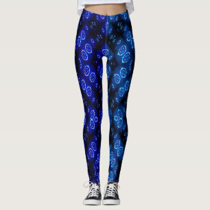 Blauw Digitaal Abstract Bloemenpatroon Leggings