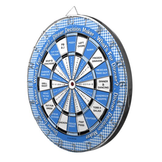 Blauw Diner Beslisser in Geruit Tafelkleed Dartbord (Voorkant Rechts)