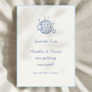 Blauw Disco Bal Doodle Eenvoudig Plezier Script Br Save The Date