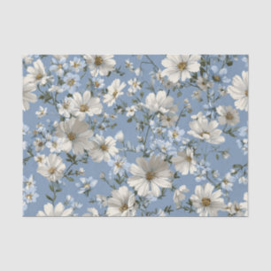 Blauw Ditsy Pastel Boho 70s Vintage Bloemmotief Tissuepapier