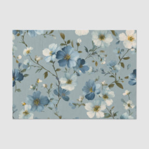 Blauw Ditsy Pastel Boho 70s Vintage Bloemmotief Tissuepapier