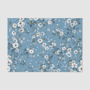Blauw Ditsy Pastel Boho 70s Vintage Bloemmotief Tissuepapier