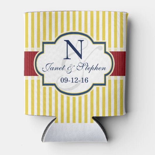 Blauw, Donkerrood, Gele Strepen Bruiloft Blikjeskoeler (Voorkant)